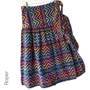 ROPER | NWOT COLORFUL BATIK PRINT COTTON WRAP SKIRT BOHO POCKETS | LARGE